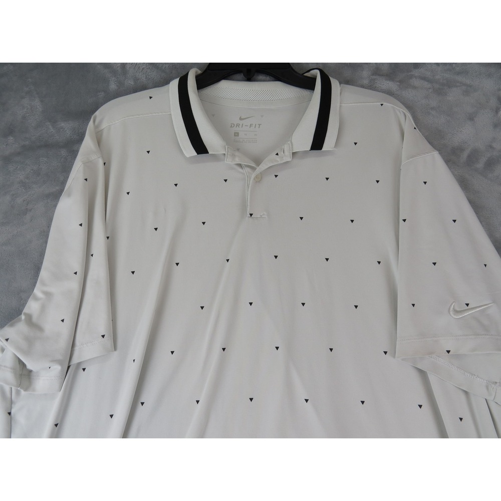 Nike Dri-Fit Golf Polo‎ XL White Micro Dot Print Performance Stretch Shirt money